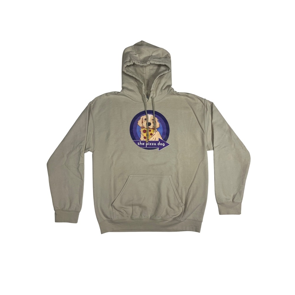 Pizza Dog Graphic Hoodie Sweatshirt Beige Pullover Hooded Casual Fleece